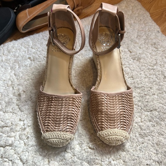 Vince Camuto: Valissa Woven Leather Vamp Espadrille Ankle Strap Wedges Sz 8.5 - Picture 2 of 12